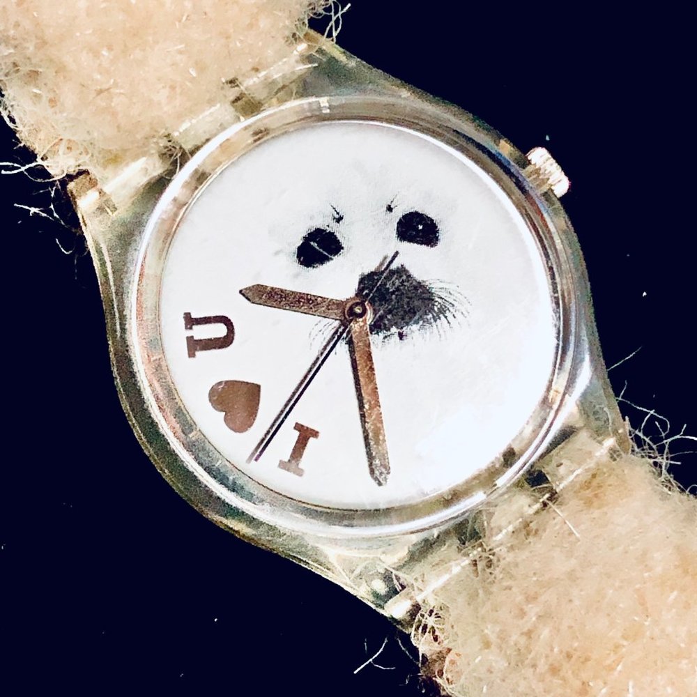 Vtg Swatch 'Frozen Tears' Baby Seal Faux Fur Watch